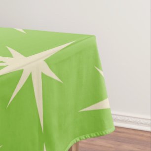 Mid Century Atomic Stars Pattern on Green Tablecloth