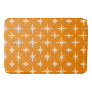Mid Century Atomic Stars Pattern on Orange Bath Mat