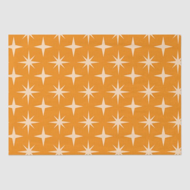 Mid Century Atomic Stars Pattern on Orange  Tissue Paper (Front)