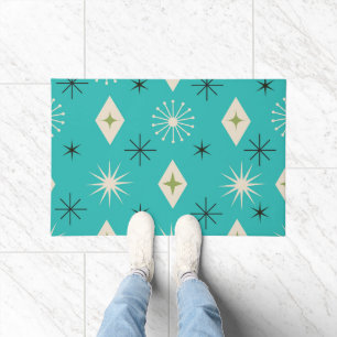 Mid Century Atomic Stars with diamonds on Teal Doormat