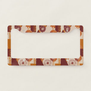 Mid Century Autumn Floral Geometric Pattern License Plate Frame