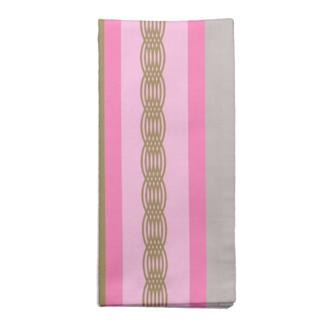 Mid-Century awning stripe - grey / gray, pink, tan Cloth Napkin (Folded)