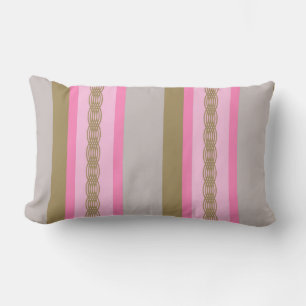 Mid-Century awning stripe - grey / gray, pink, tan Lumbar Pillow