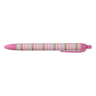Mid-Century awning stripe - grey / gray, pink, tan Pen