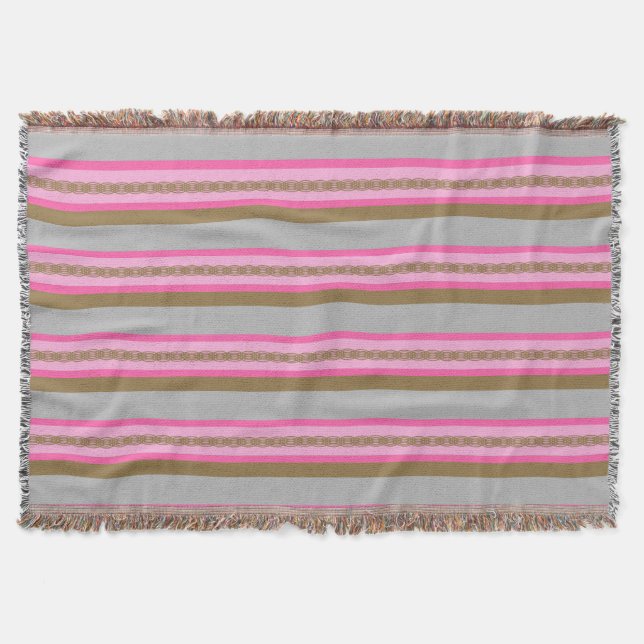 Mid-Century awning stripe - grey / gray, pink, tan Throw Blanket (Front)