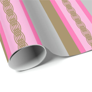 Mid-Century awning stripe - grey / gray, pink, tan Wrapping Paper