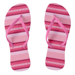 Mid-Century awning stripe - pink and wine Flip Flops