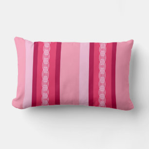 Mid-Century awning stripe - pink and wine Lumbar Pillow