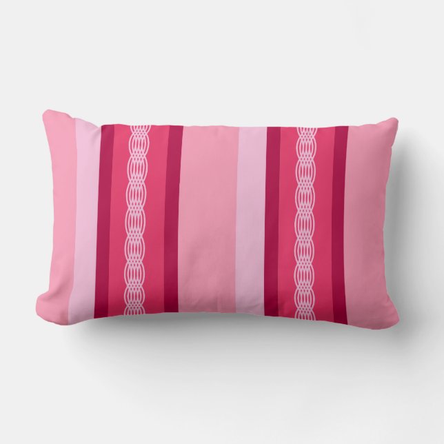 Mid-Century awning stripe - pink and wine Lumbar Pillow (Front)