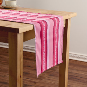 Mid-Century awning stripe - pink and wine Short Table Runner
