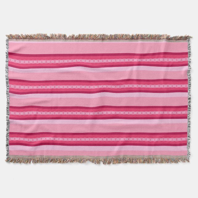 Mid-Century awning stripe - pink and wine Throw Blanket (Front)