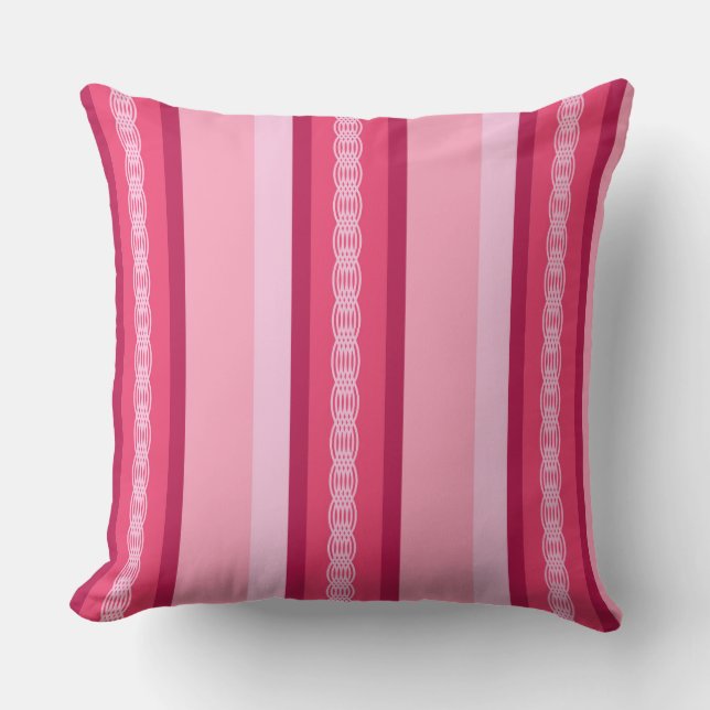Mid-Century awning stripe - pink and wine Throw Pillow (Front)