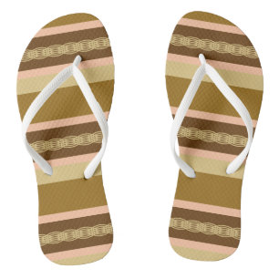 Mid-Century awning stripe - tan and peach Flip Flops