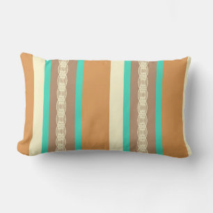 Mid-Century awning stripe - tan & turquoise Lumbar Pillow