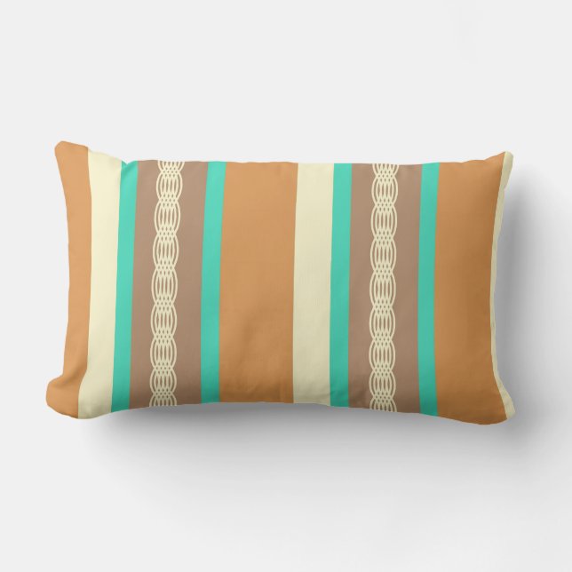 Mid-Century awning stripe - tan & turquoise Lumbar Pillow (Front)