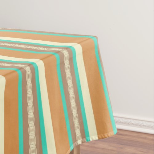 Mid_Century awning stripe _ tan  turquoise Tablecloth