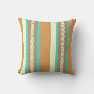 Mid-Century awning stripe - tan & turquoise Throw Pillow