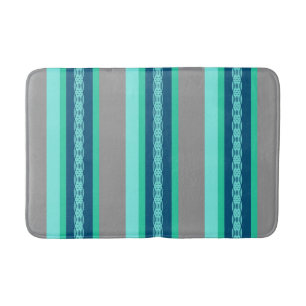Mid-Century Awning Stripe, Turquoise and Gray Bath Mat