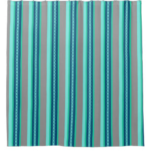 Mid-Century Awning Stripe, Turquoise and Gray Shower Curtain