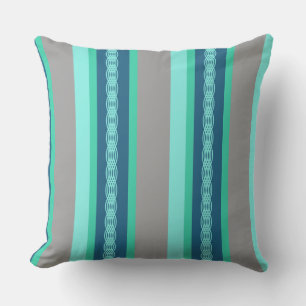 Mid-Century awning stripe - turquoise & grey Outdoor Pillow