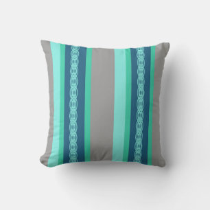 Mid-Century awning stripe - turquoise & grey Throw Pillow