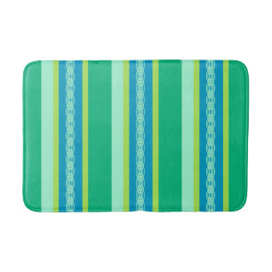 Mid-Century Awning Stripes, Jade Green Bathroom Mat