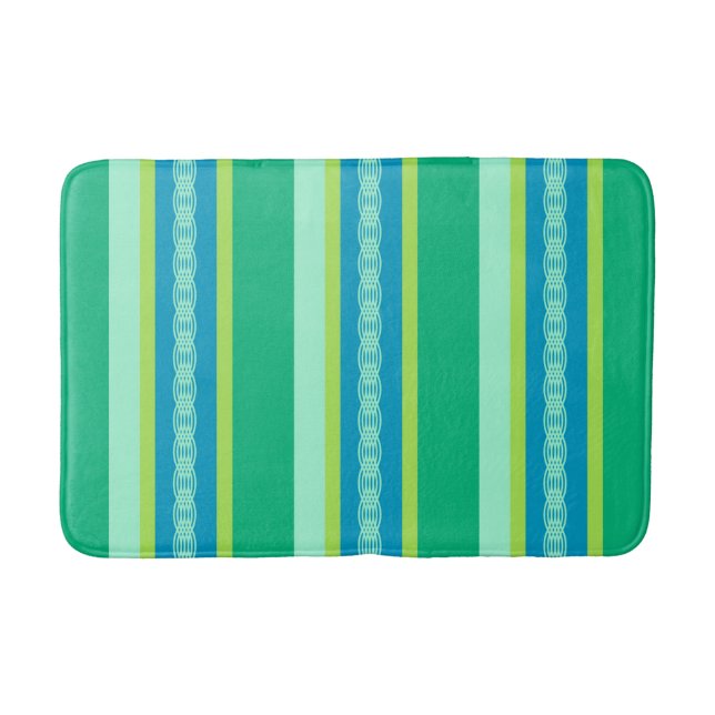 Mid-Century Awning Stripes, Jade Green Bathroom Mat (Front)