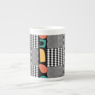 Mid-Century Bauhaus Abstract Geometry Teal & Coral Bone China Mug