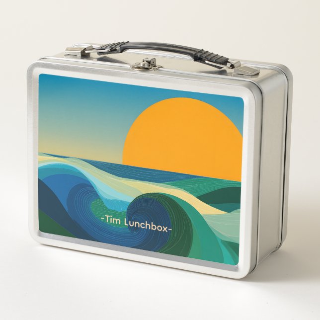Mid Century Bauhaus Sunset Custom Name Lunchbox (Front)