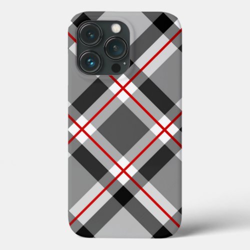 Mid_Century Bias Plaid Black White Gray and Red iPhone 13 Pro Case