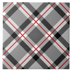 Mid-Century Bias Plaid, Black, White, Gray and Red Ceramic Tile