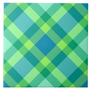 Mid-Century Bias Plaid, Jade Green & Turquoise Ceramic Tile