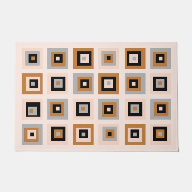 Mid Century Black And Terracotta Squares Pattern Doormat (Front)