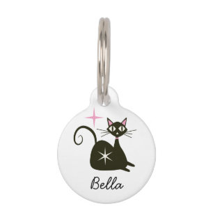 Mid Century Black Atomic Cat Pet ID Tag