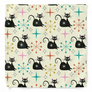 Mid Century Black Atomic Cat with Starbursts Bandana