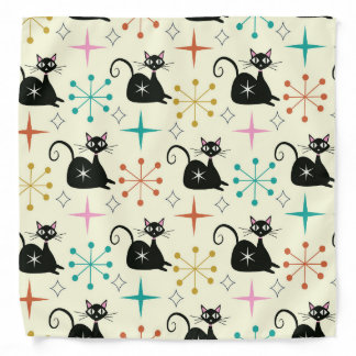 Mid Century Black Atomic Cat with Starbursts Bandana