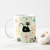 Mid Century Black Atomic Cat with Starbursts 