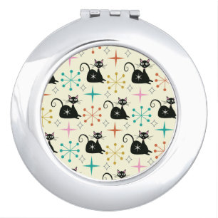 Mid Century Black Atomic Cat with Starbursts Compact Mirror