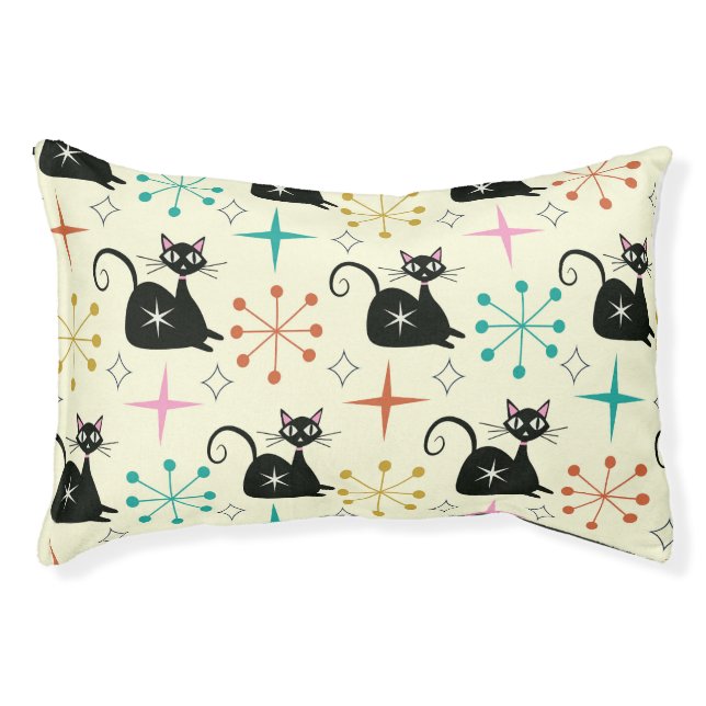 Mid Century Black Atomic Cat with Starbursts  Pet Bed (Front)