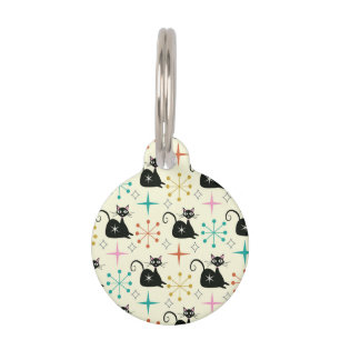 Mid Century Black Atomic Cat with Starbursts Pet ID Tag