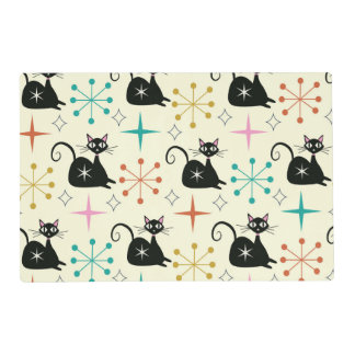Mid Century Black Atomic Cat with Starbursts  Placemat