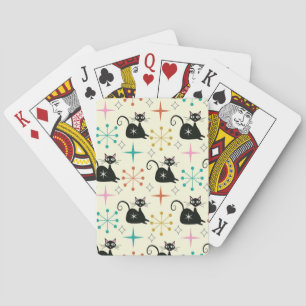 Mid Century Black Atomic Cat with Starbursts  Poker Cards