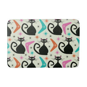 Mid Century Black Atomic Cats with Boomerangs Bath Mat