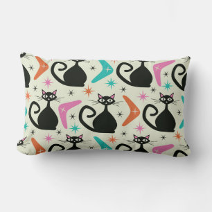 Mid Century Black Atomic Cats with Boomerangs  Lumbar Pillow