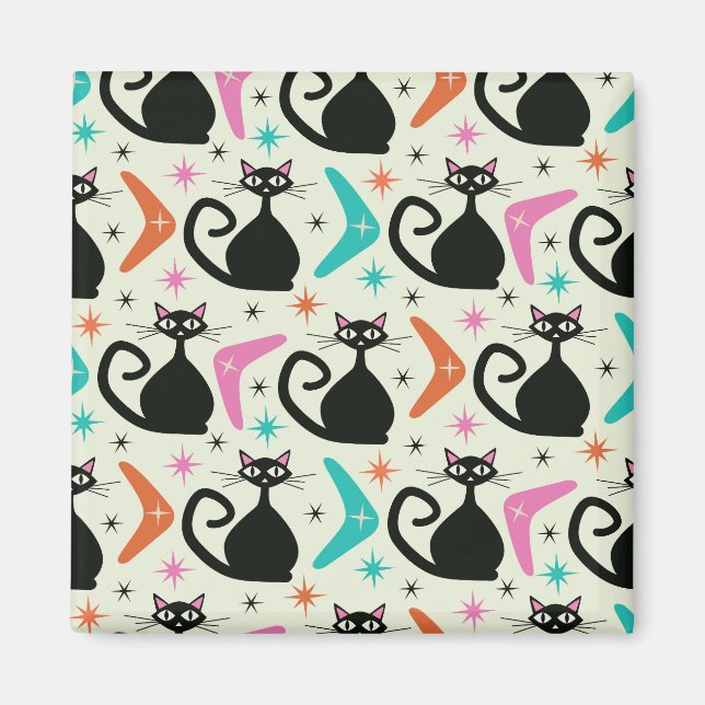 Mid Century Black Atomic Cats with Boomerangs  Magnet (Front)