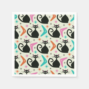 Mid Century Black Atomic Cats with Boomerangs Napkins