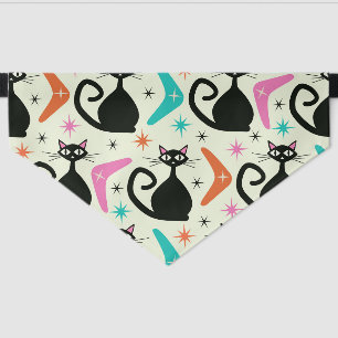 Mid Century Black Atomic Cats with Boomerangs  Pet Bandana Collar