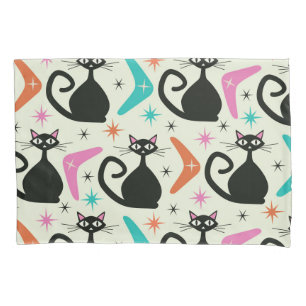 Mid Century Black Atomic Cats with Boomerangs  Pillow Case