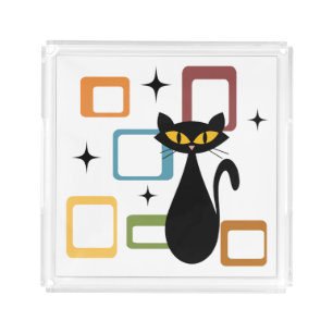Mid Century black cat Acrylic Tray