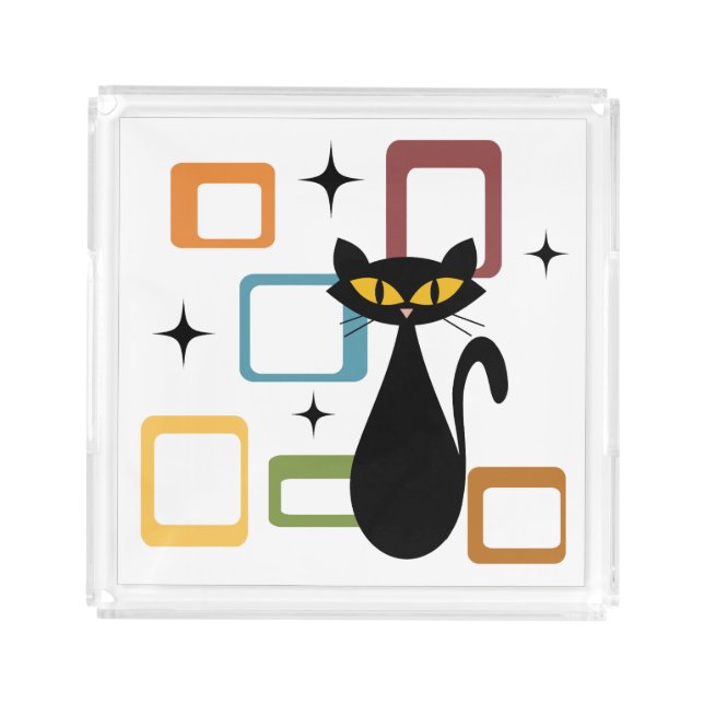 Mid Century black cat Acrylic Tray (Front)